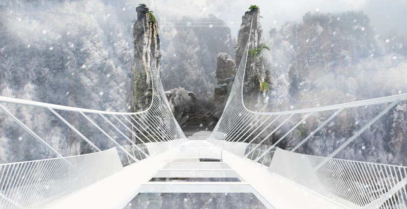 Construction of record breaking glass-bottom bridge nearly complete in China