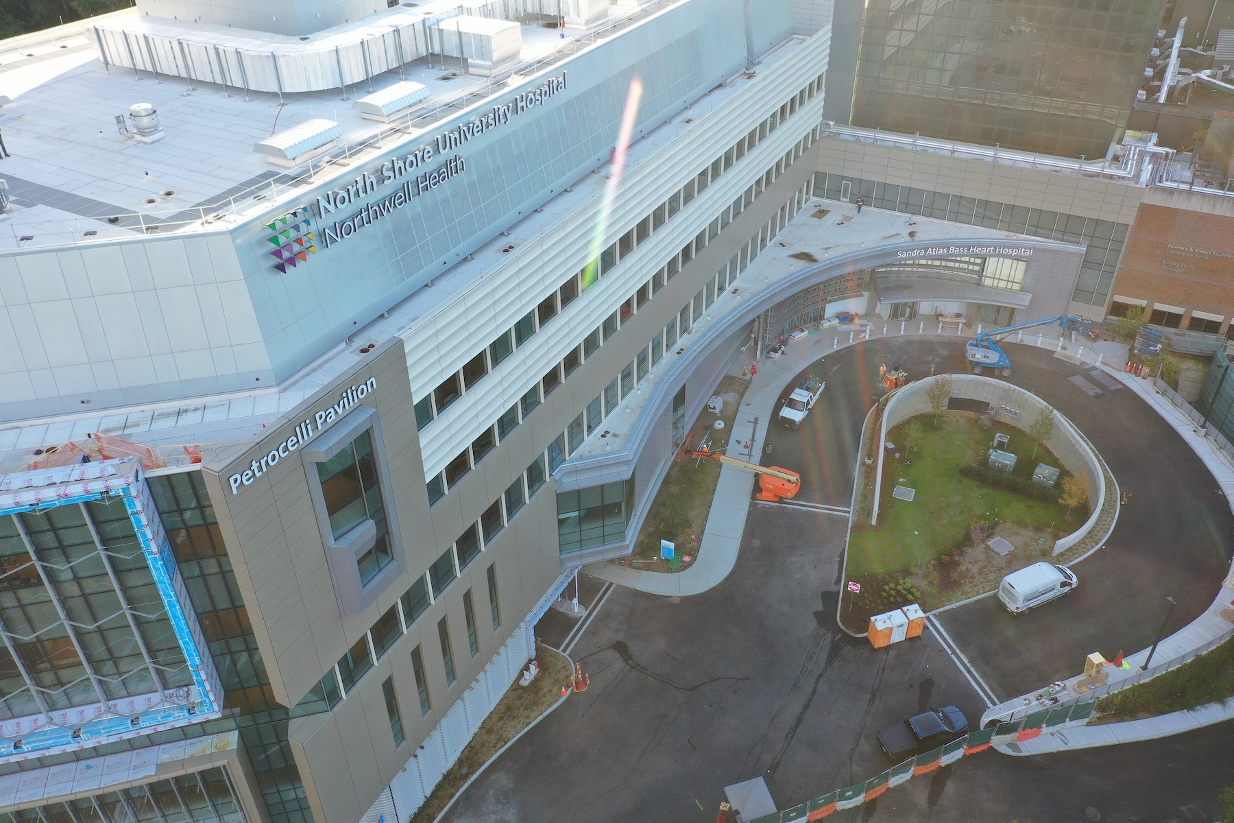 The eight-story Petrocelli Surgical Pavilion is attached to North Shore University hospital.