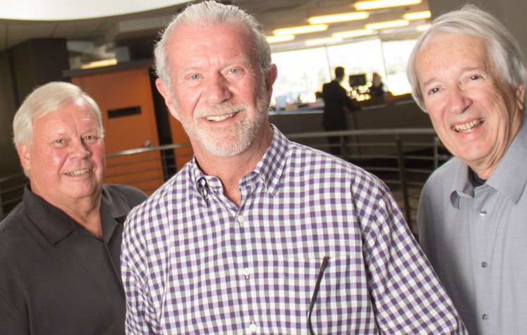 Doug Woods (center), in a 2015 photo with DPR Construction cofounders Ron Davidowski (left) and Peter Nosler. Their business is one of the industry's leading general contractors. Images: DPR