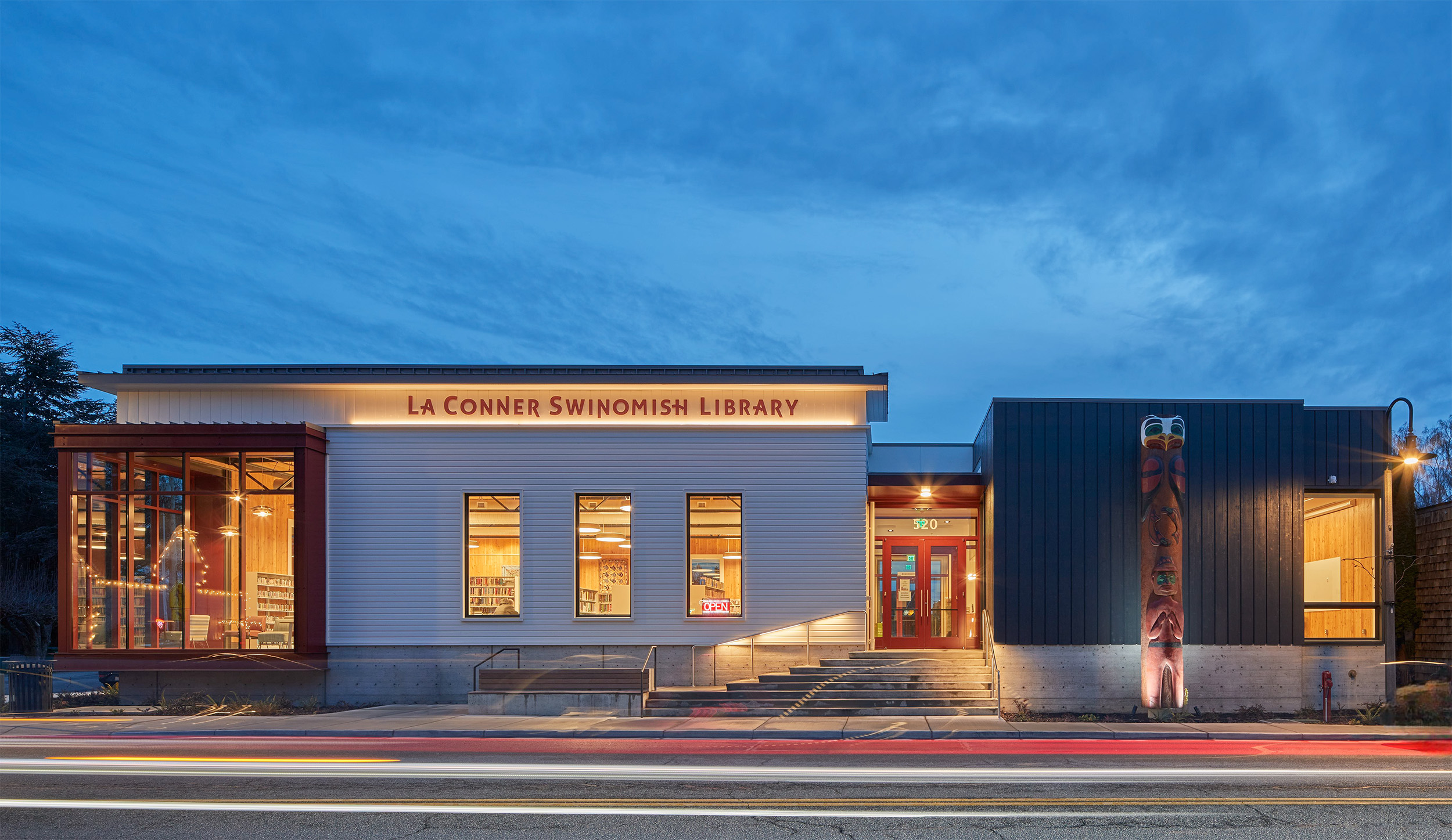 La Conner Regional Library exterior with cross laminated timber