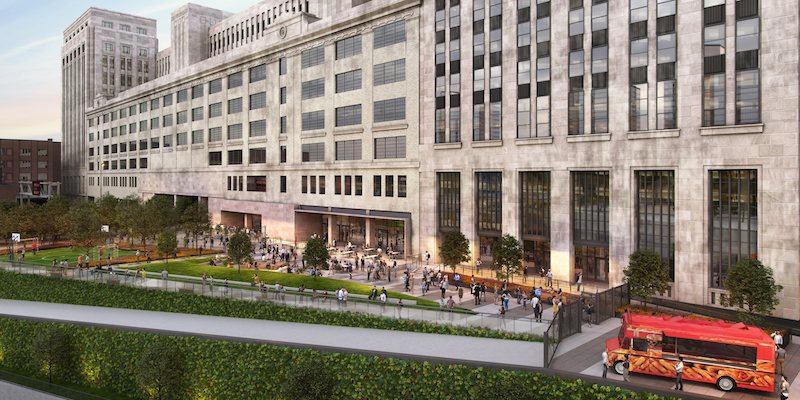 The northeast plaza at the Chicago Post Office redevelopment