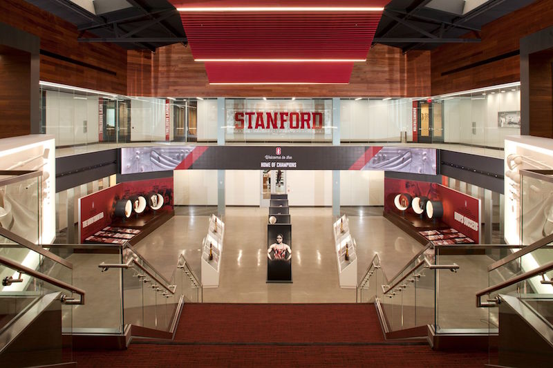 Looking downstairs in Stanford's Hall of Champions facility