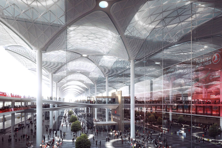 The terminal is expected to serve 150 million passengers per year. Renderings: c