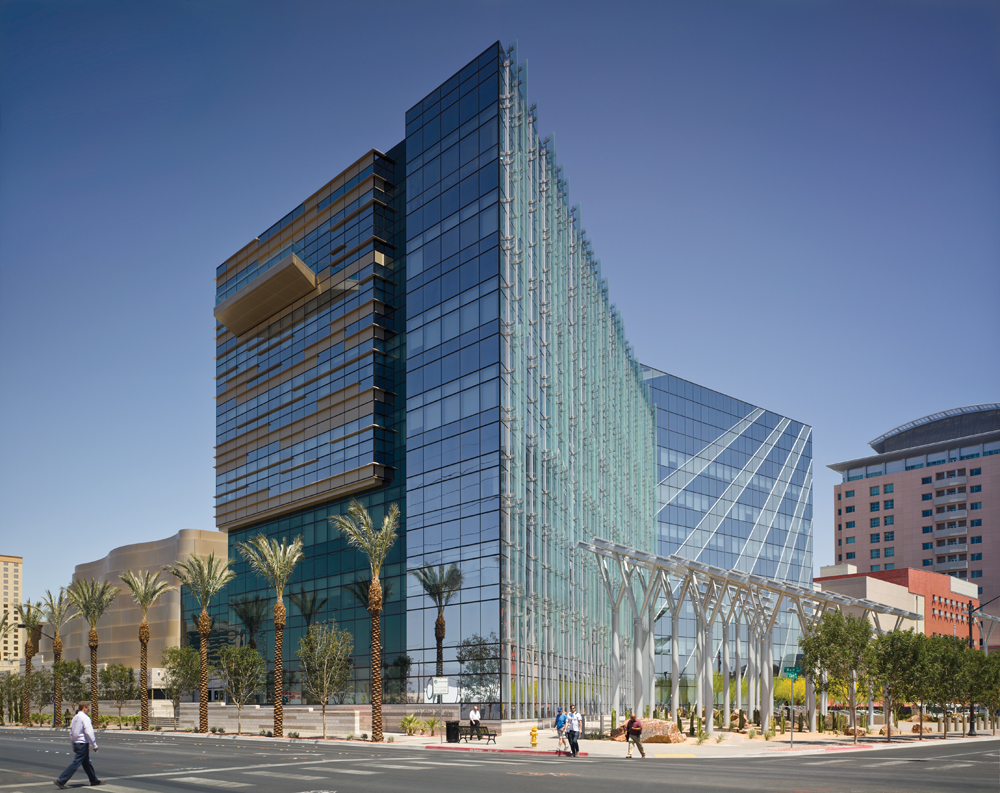Las Vegas City Hall, constructed at a cost of $109 million, $17 million below bu
