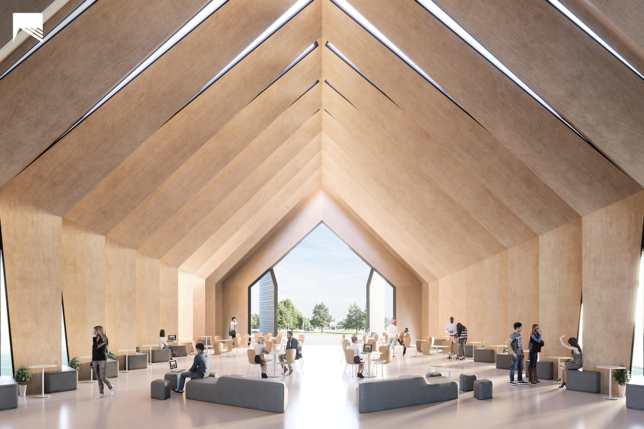 The Longhouse, a sustainable multifunctional prototype engineered as a series of timber laminated veneer lumber arches