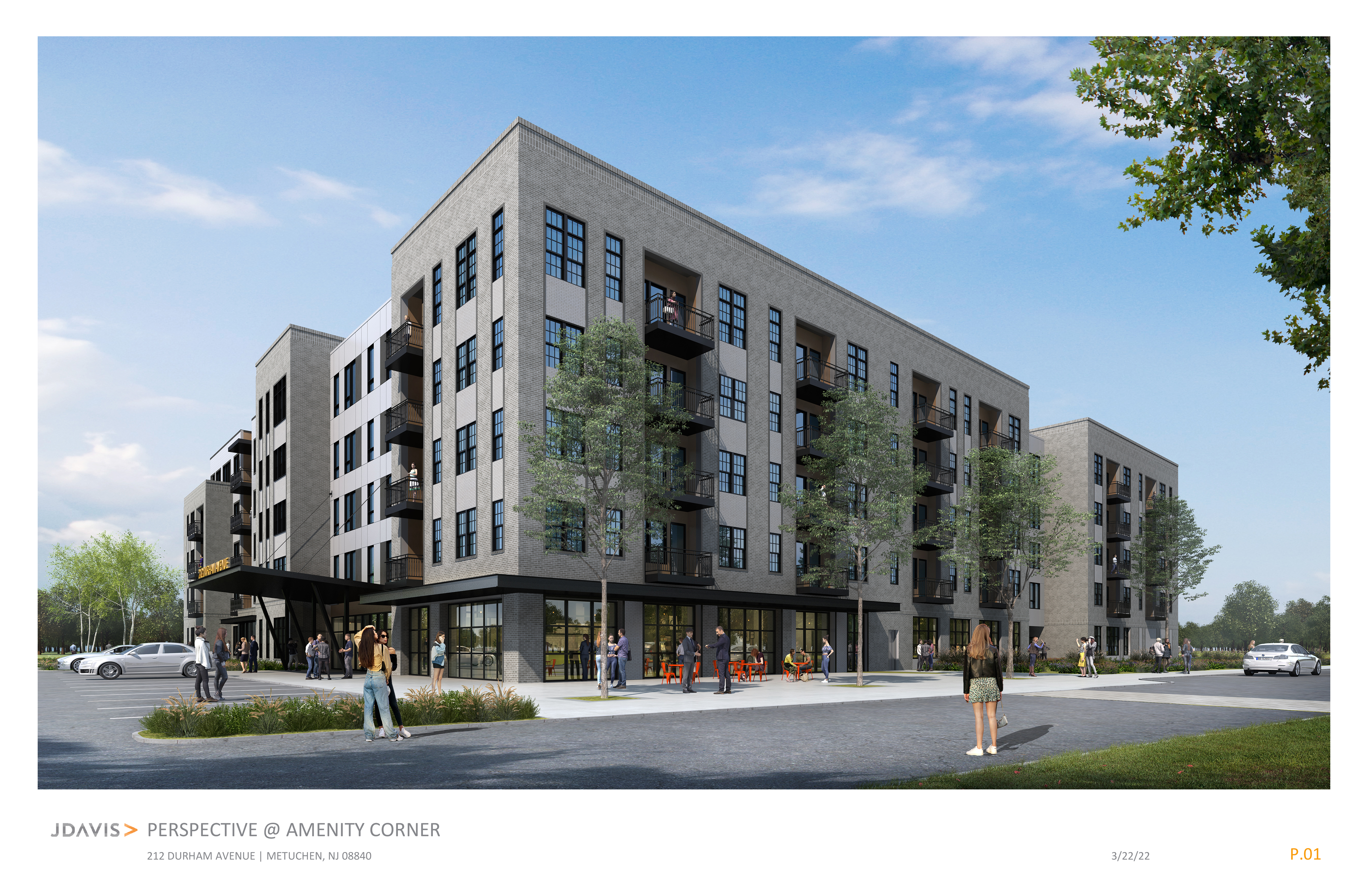 Rendering of Class A apartment building in Metuchen, N.J, that replaces a factory-warehouse.