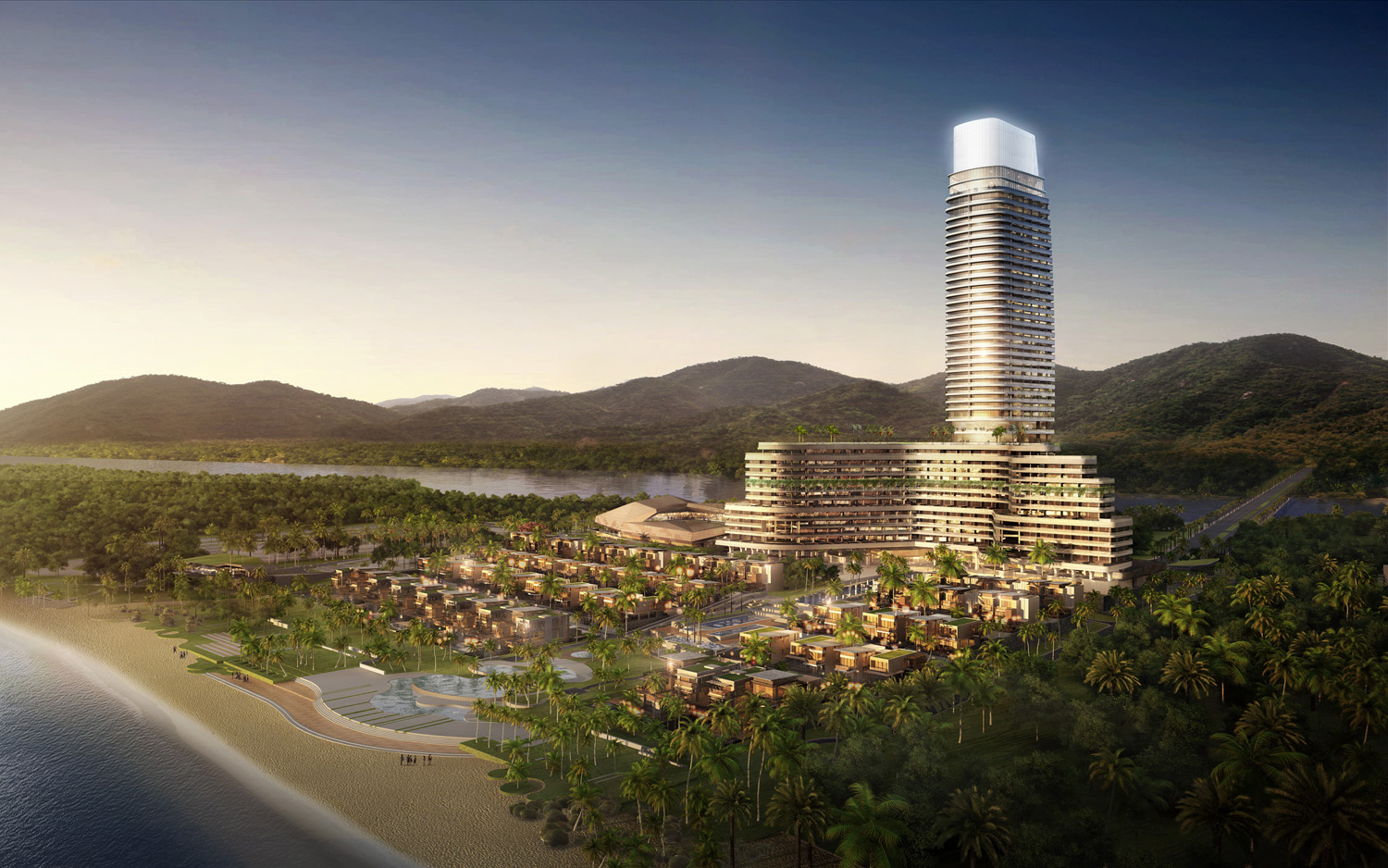 The complex will feature a 729-key resort hotel and serviced apartment tower, a 