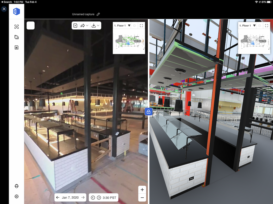 side by side view of bim model and real capture