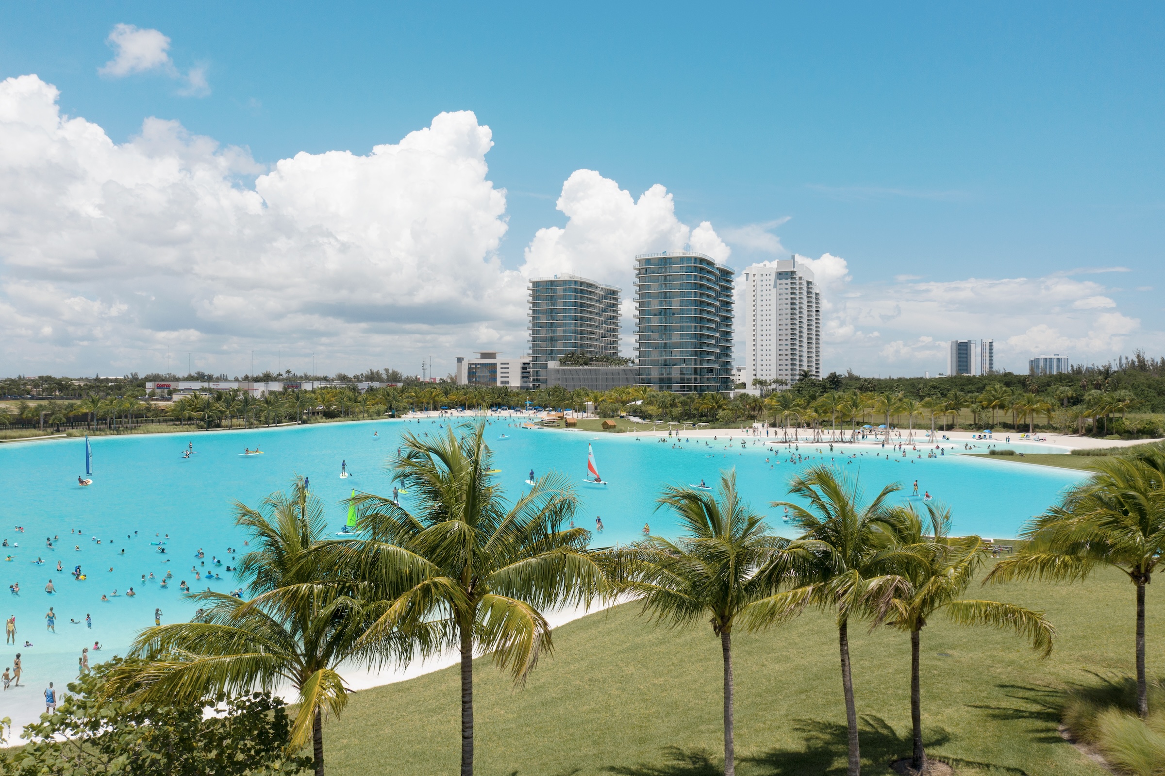 SoLé Mia, North Miami, Fla., is a luxury multifamily community with a seven-acre Crystal Lagoons pool. Photo courtesy Crystal Lagoons