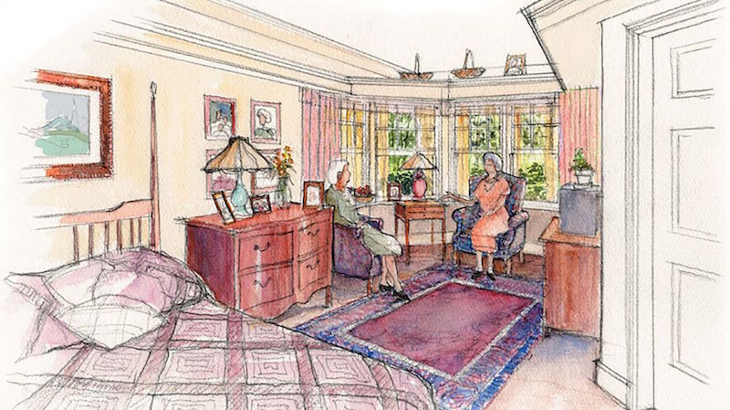 A rendering of a senior care room
