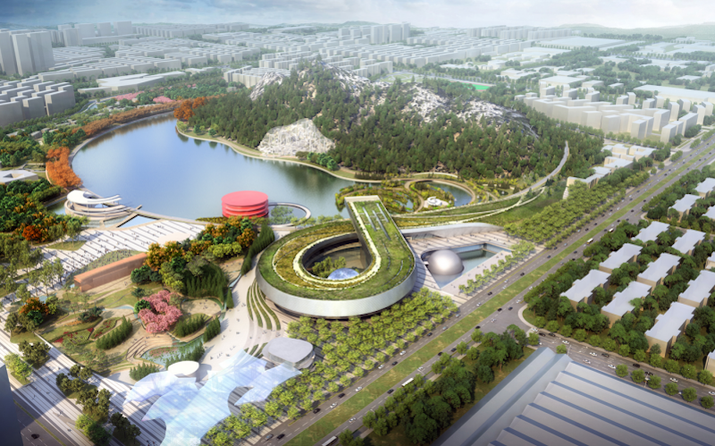 Aerial view of the new Suzhou museum from Perkins+WIll