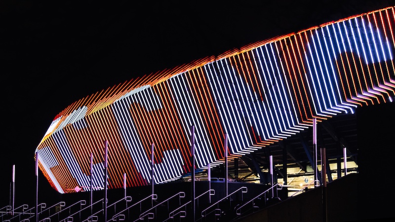 TQL Stadium LED facade at night