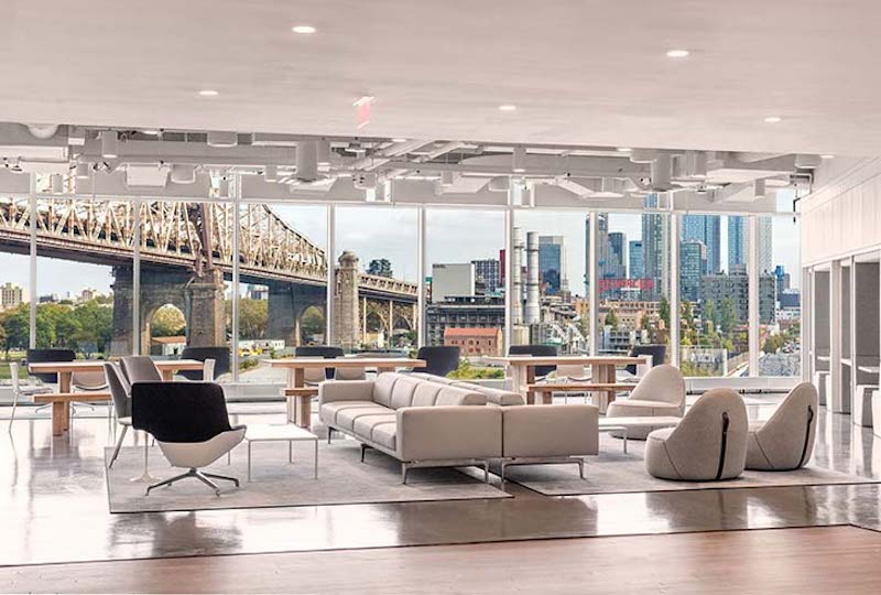 The shared amenity space at the Tata Innovation Center at Cornell Tech