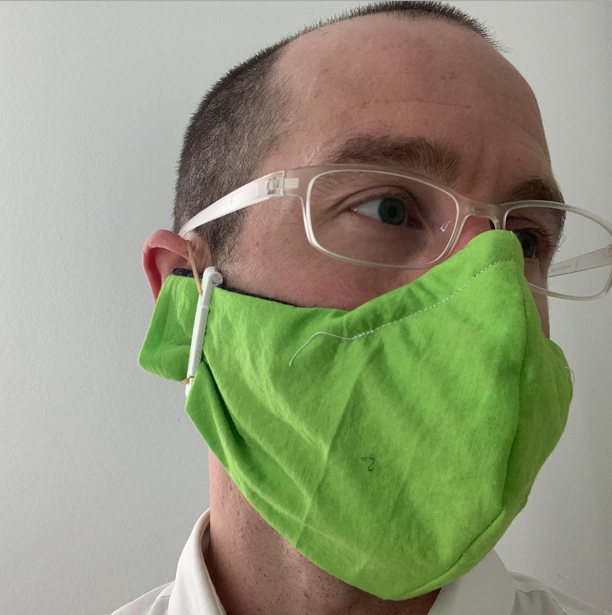 Michael Tunkey wearing DIY prototype face mask