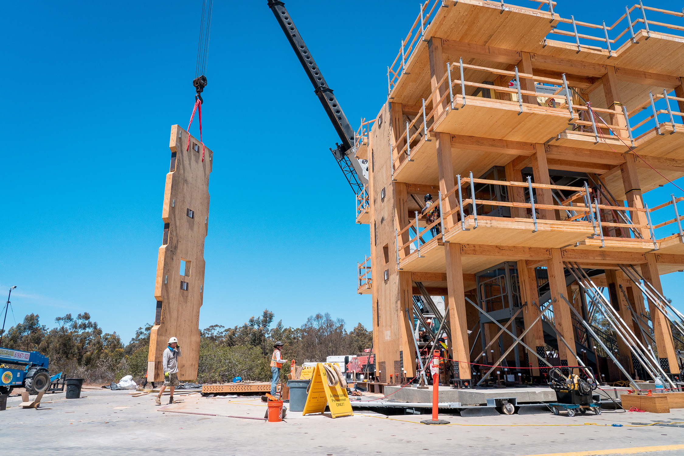 Construction of 10-story mass timber building on a seismic shake table