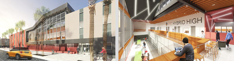 Two renderings of USC Hybrid High School