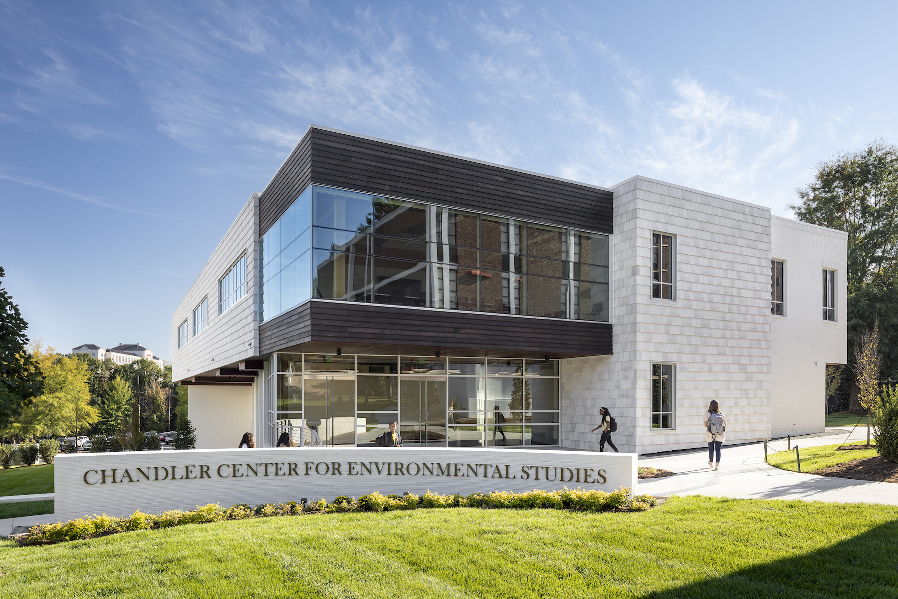 Wofford College's Chandler Center for Environmental Studies is positioned near and athletic arena and arts center on campus.