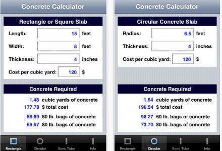 Concrete Bags Footings Rectangle  Sono Tube Calculator with Volume from  Rainfall Calc  Apps  148Apps