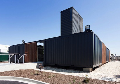 Twenty- and 40-ft shipping containers were used to create an office building for