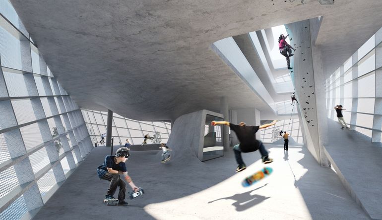 Guy Holloway proposes multi-level urban sports park for skaters