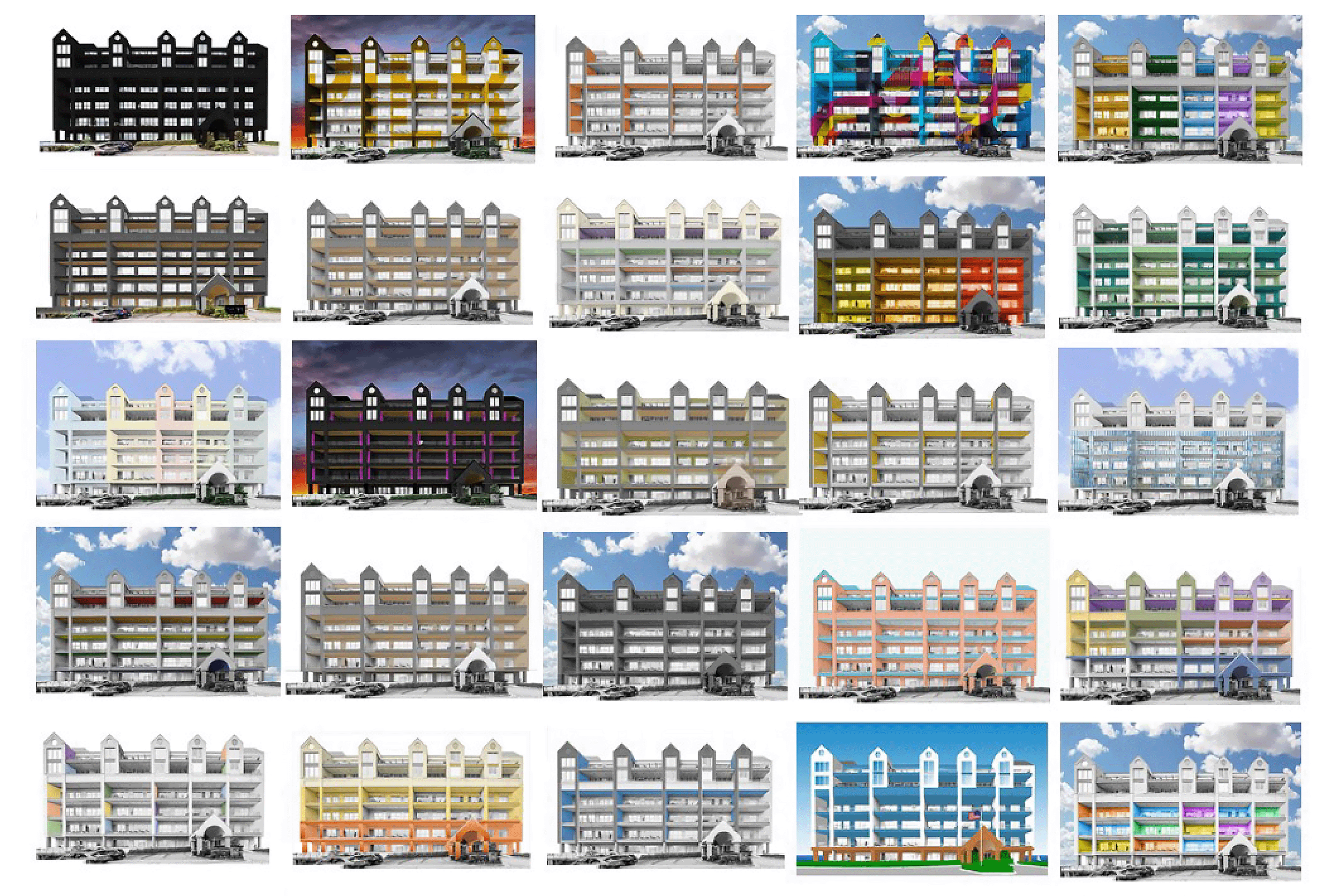 30 alternate building designs on a grid