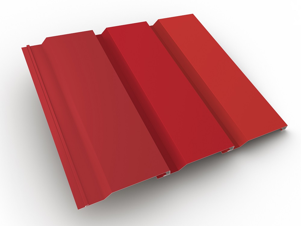 PAC-CLAD Highline S1 metal wall panel system in 3 shades of red