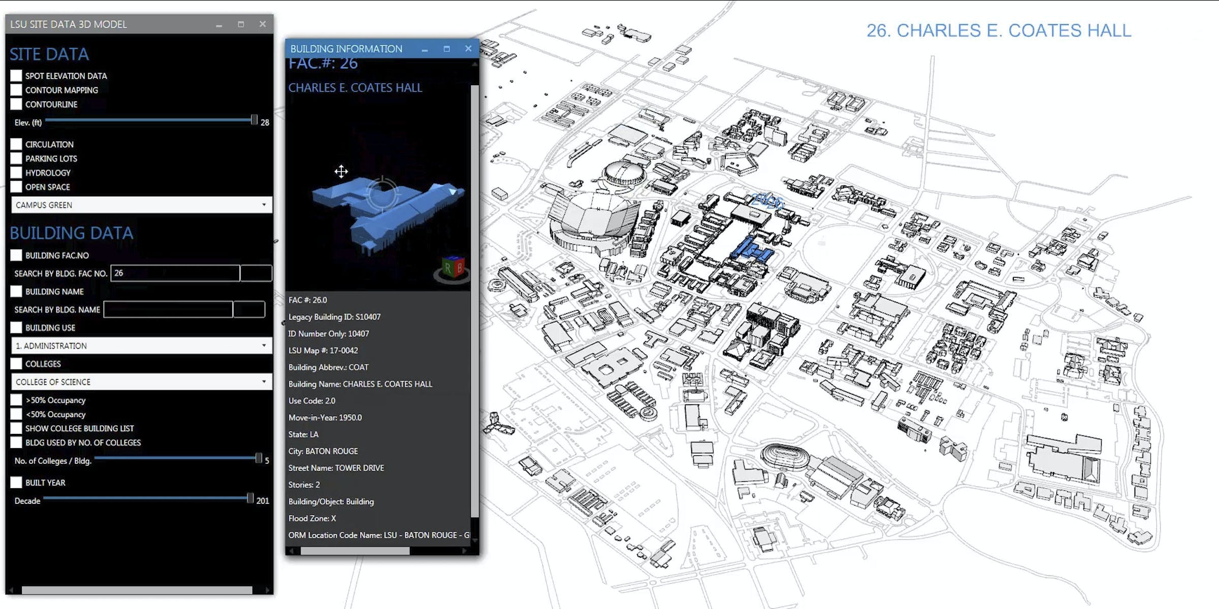 LSU Campus Master Plan 3D GIS-based model