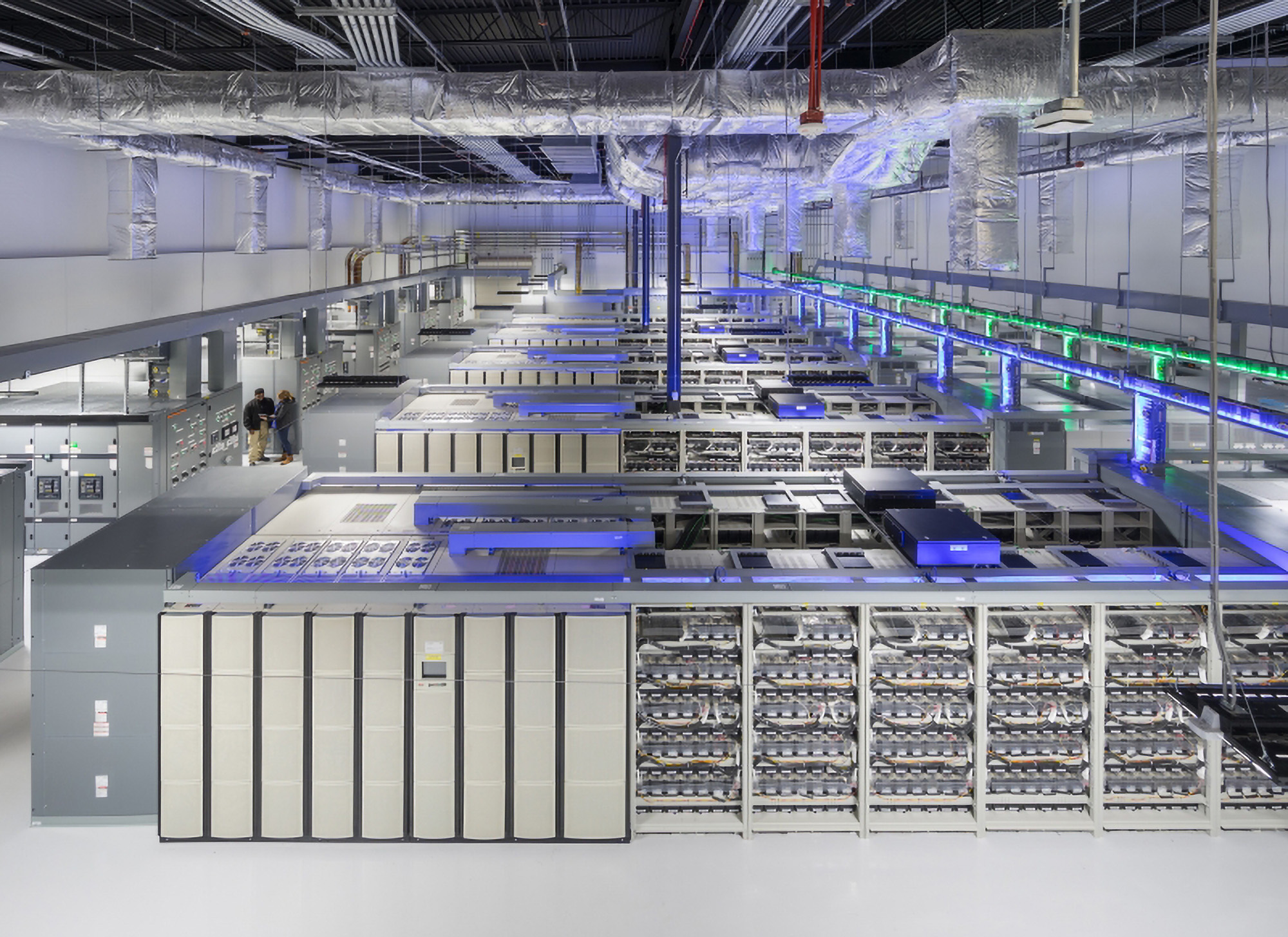 Data center storage unit. Rows upon rows of racks.