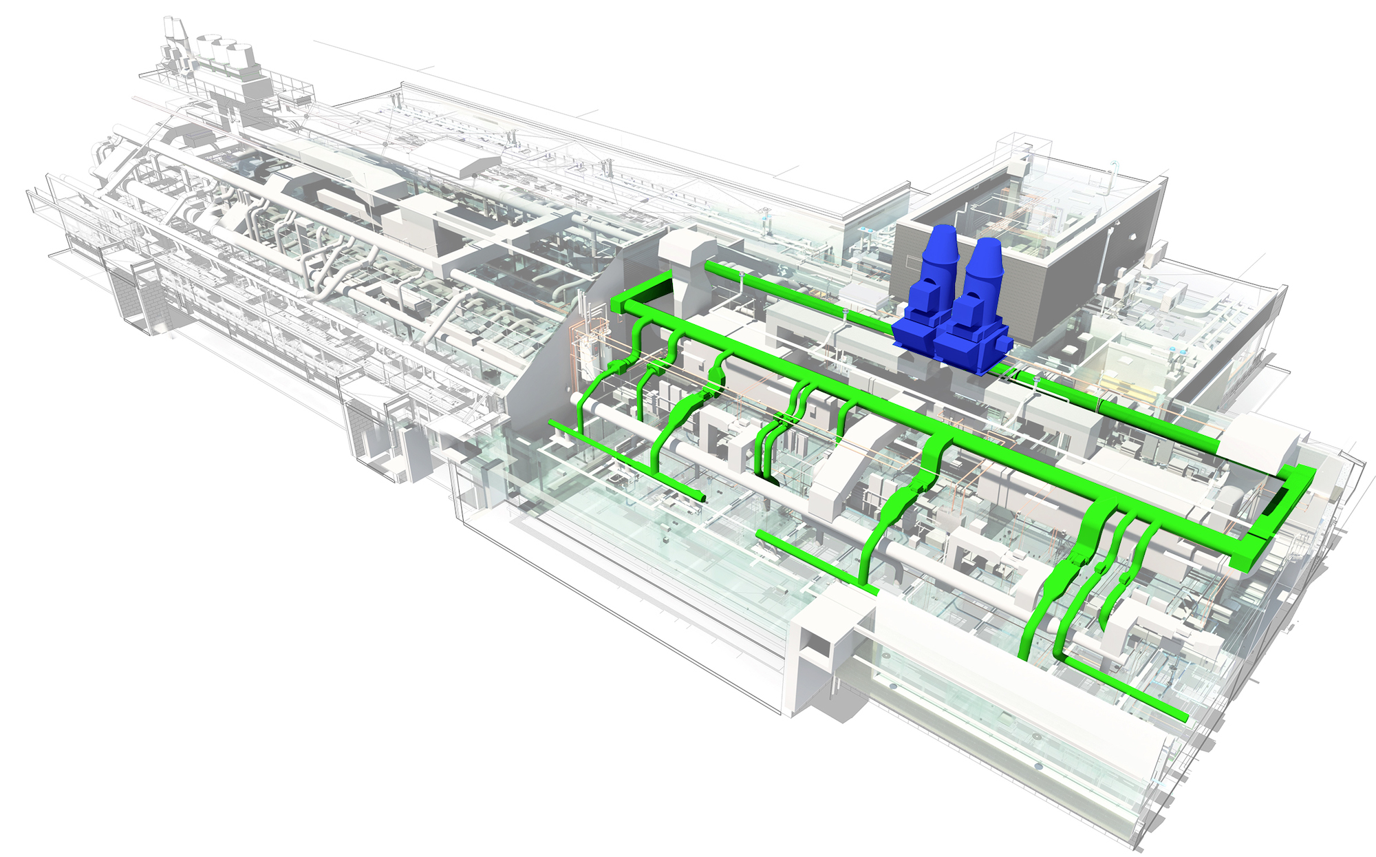  In blue, single asset – exhaust fan. In green, group of assets – lab exhaust system. Courtesy: CDM Smith.