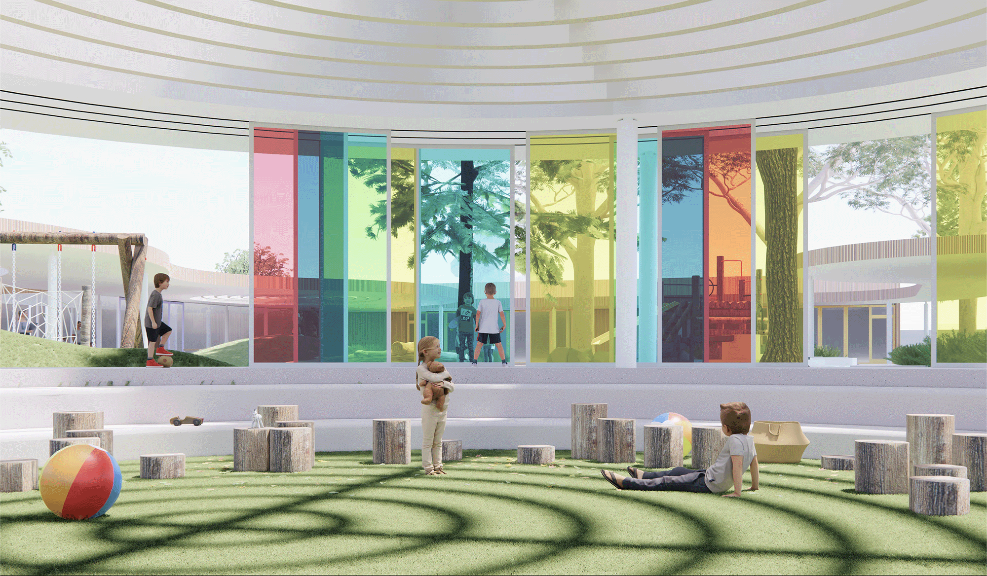 Render of children in colorful play area