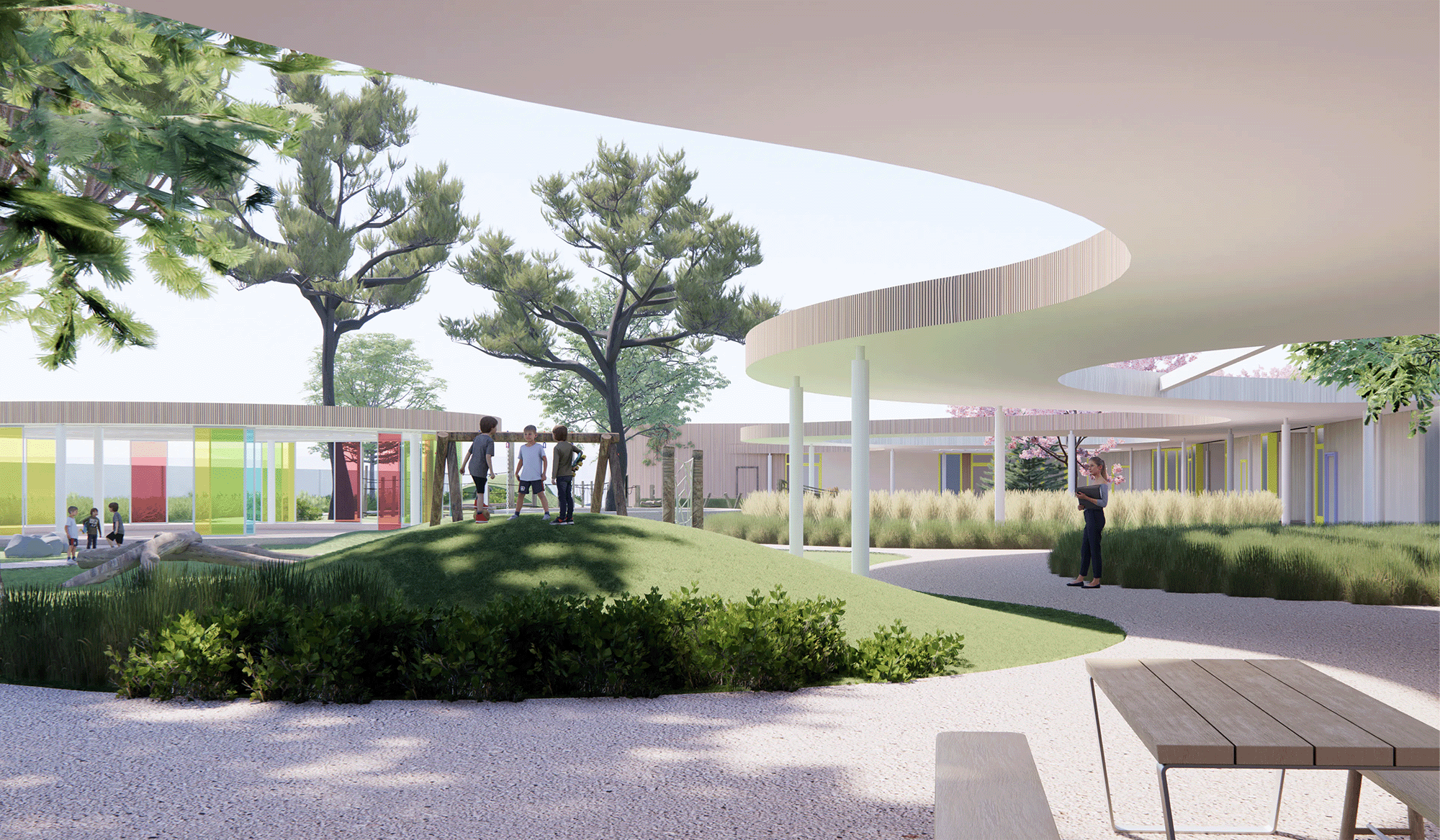 Render of children playing in central courtyard