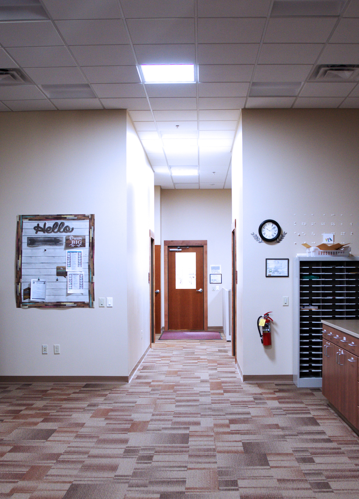 Lincoln School front office hall with Solatube daylights