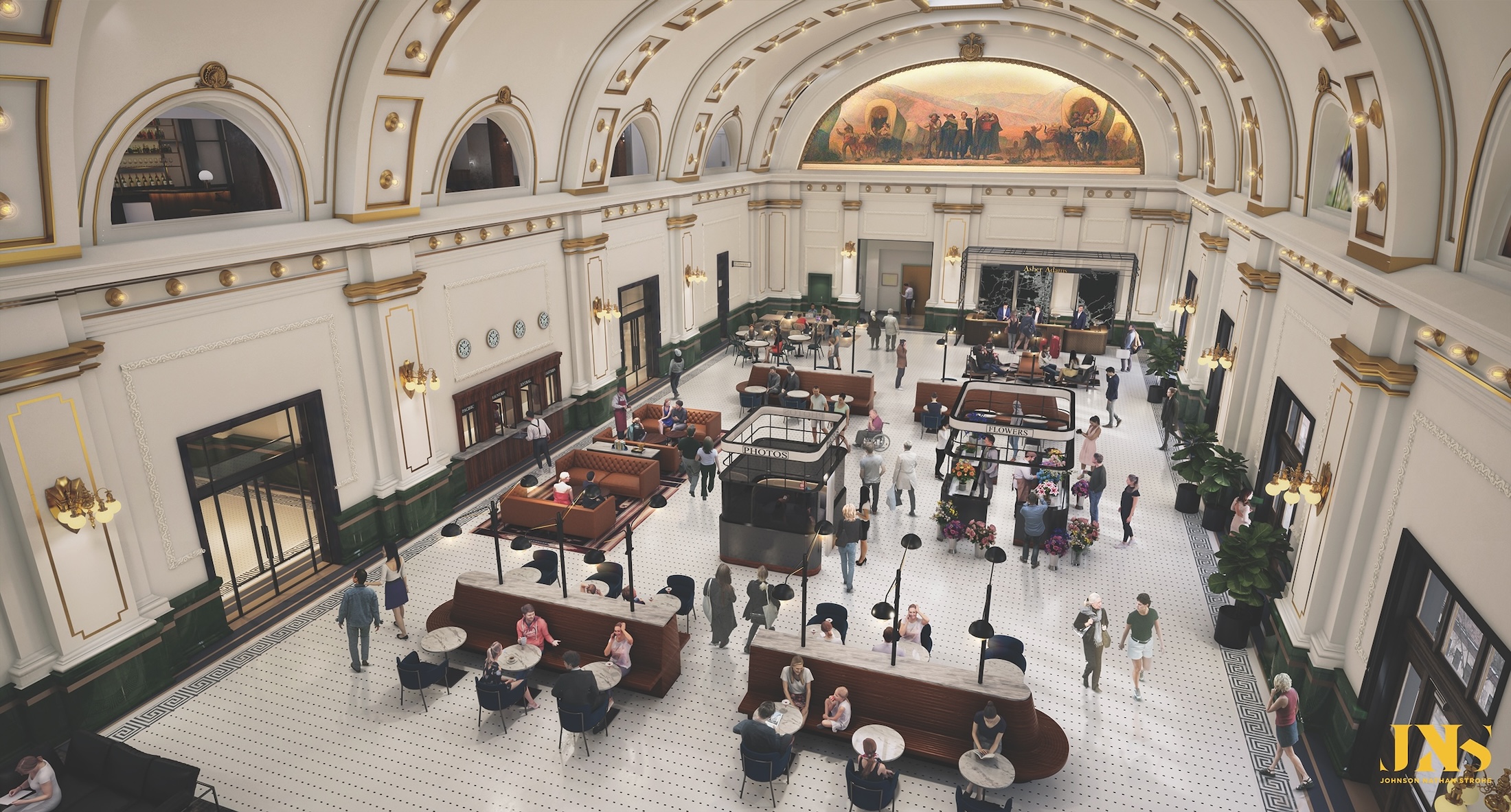 The historic Union Pacific train depot is being adaptively repurposed for the new Asher Adams Hotel, which will include a stunning Grand Hall (pictured).  Photo courtesy of Athens Group