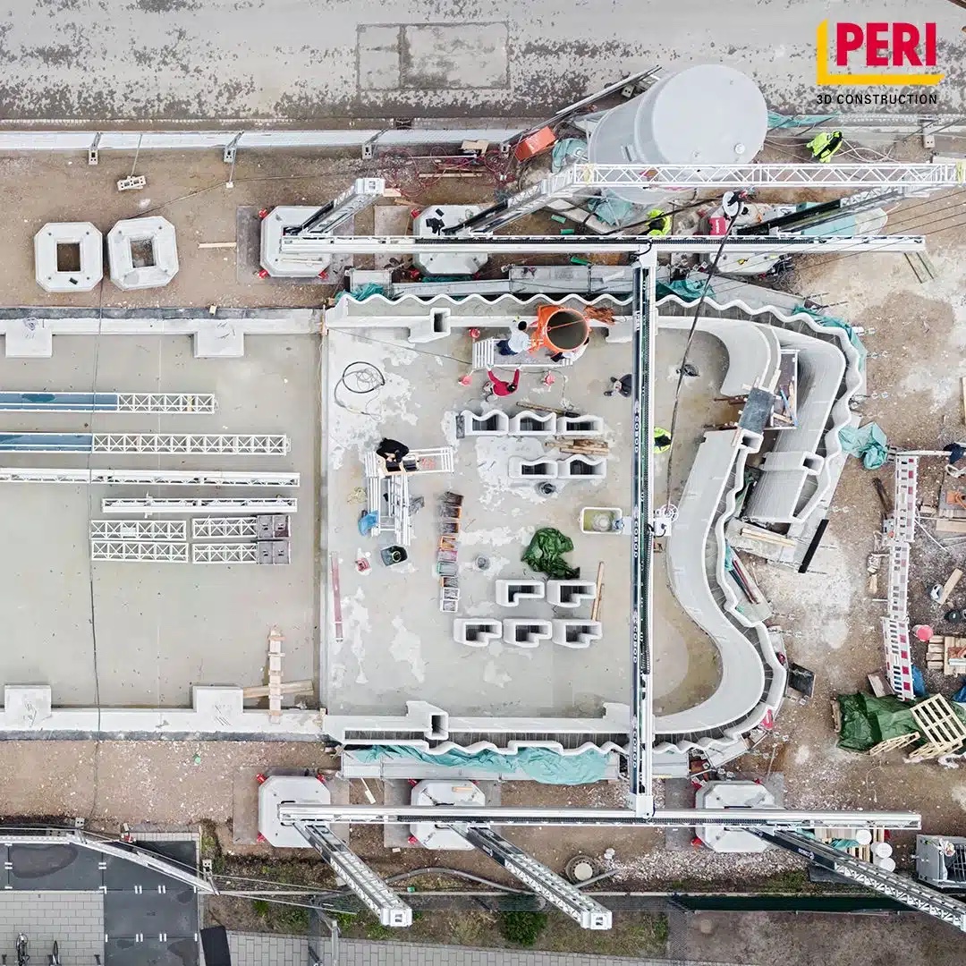 An aerial view of the construction site. Image; Peri Construction