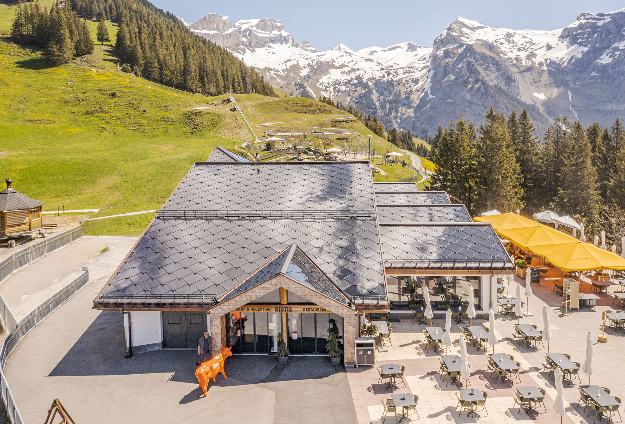 SunStyle by CertainTeed solar roofing on restaurant in the mountains
