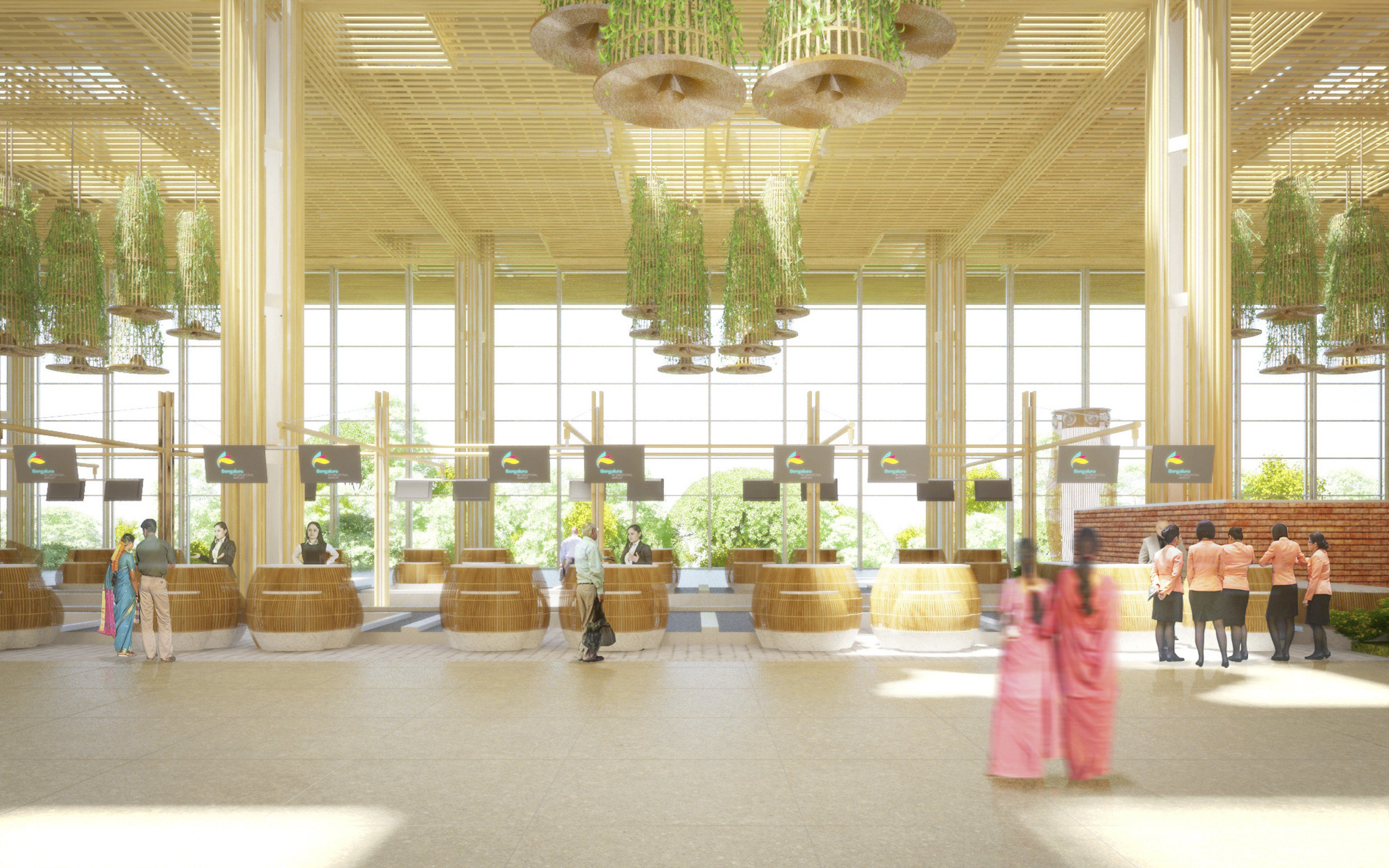 Live plants are everywhere in Terminal 2, including the check-in hall which is graced with hanging pendants.