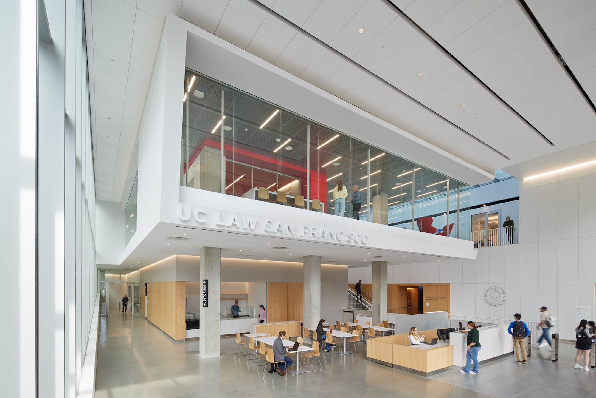 The LexLab, an innovation hub for connecting with local tech companies, overlooks the lobby atrium.