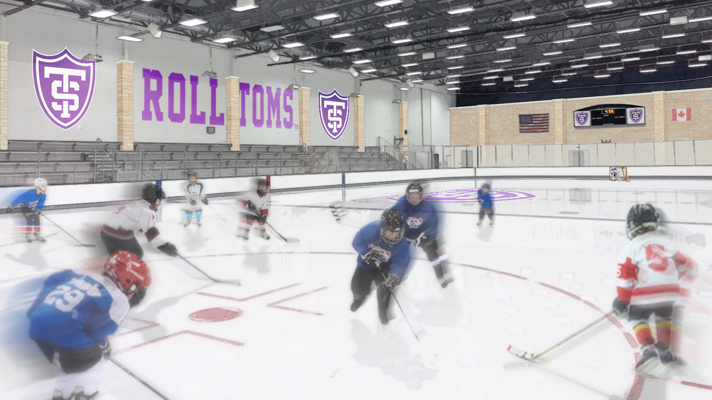 University of St. Thomas Lee and Penny Anderson Arena Renderings courtesy Ryan Companies, Crawford Architects Auxiliary Ice Arena
