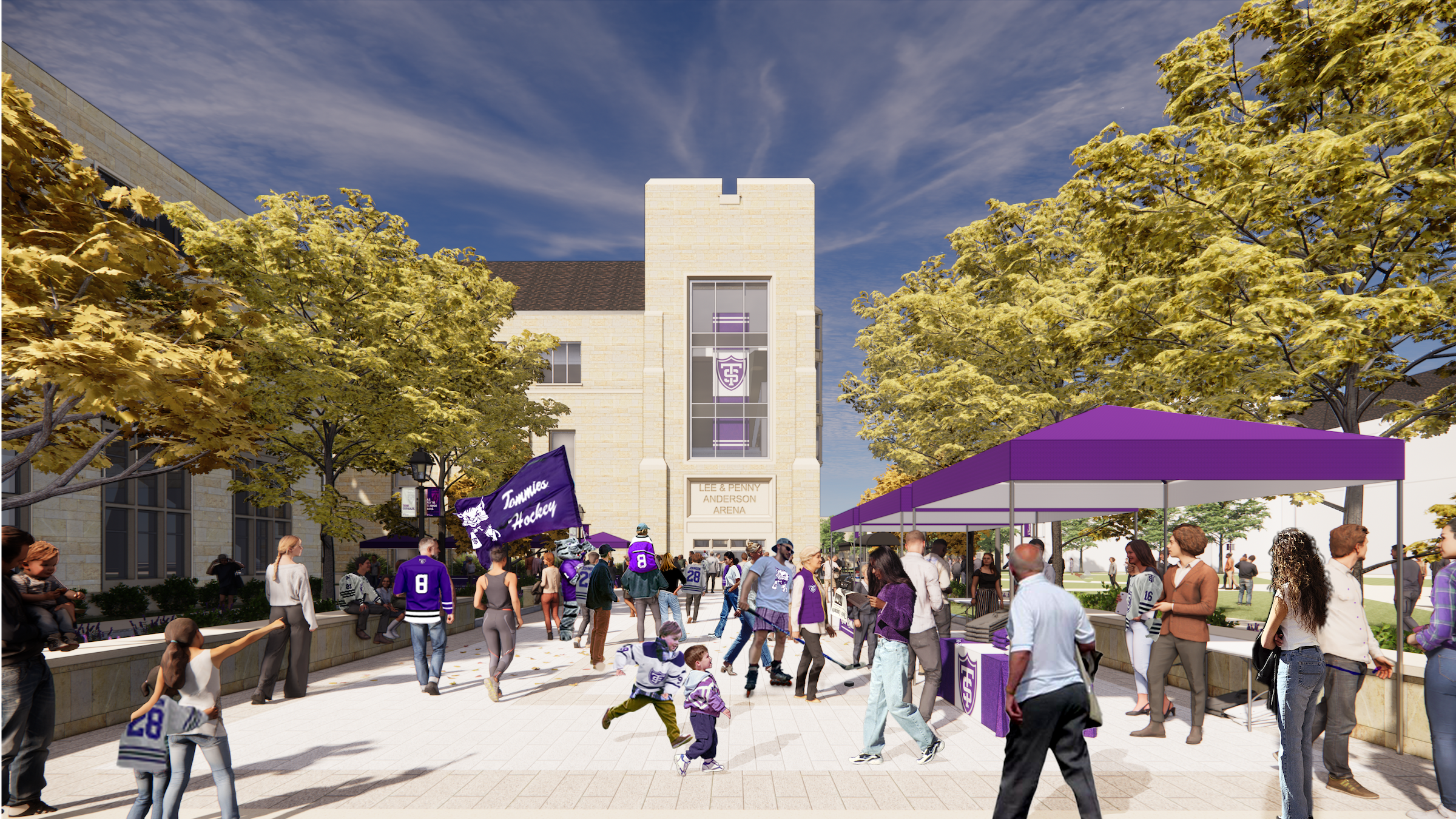 University of St. Thomas Lee and Penny Anderson Arena Renderings courtesy Ryan Companies, Crawford Architects Grand Avenue Entry View