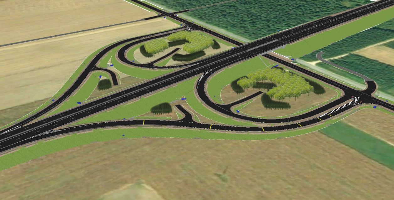 One of the main interchanges at the road 83 project, modeled with a combination of Novapoint, Revit, and Civil 3D. All stored in the common data environment, Trimble Quadri.