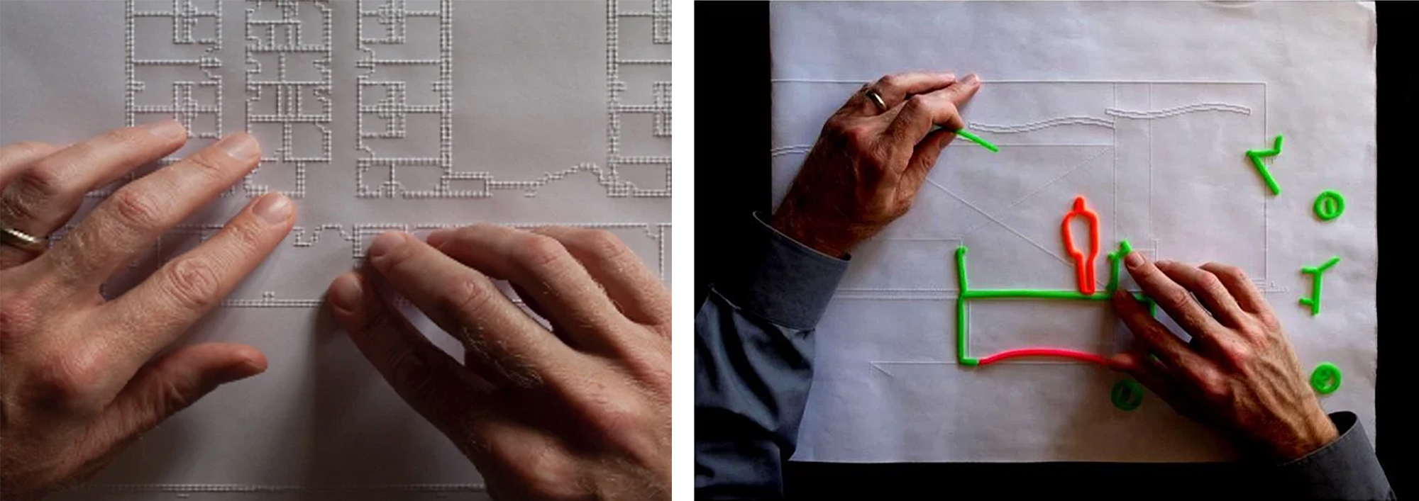 Blind architect using Braille on paper