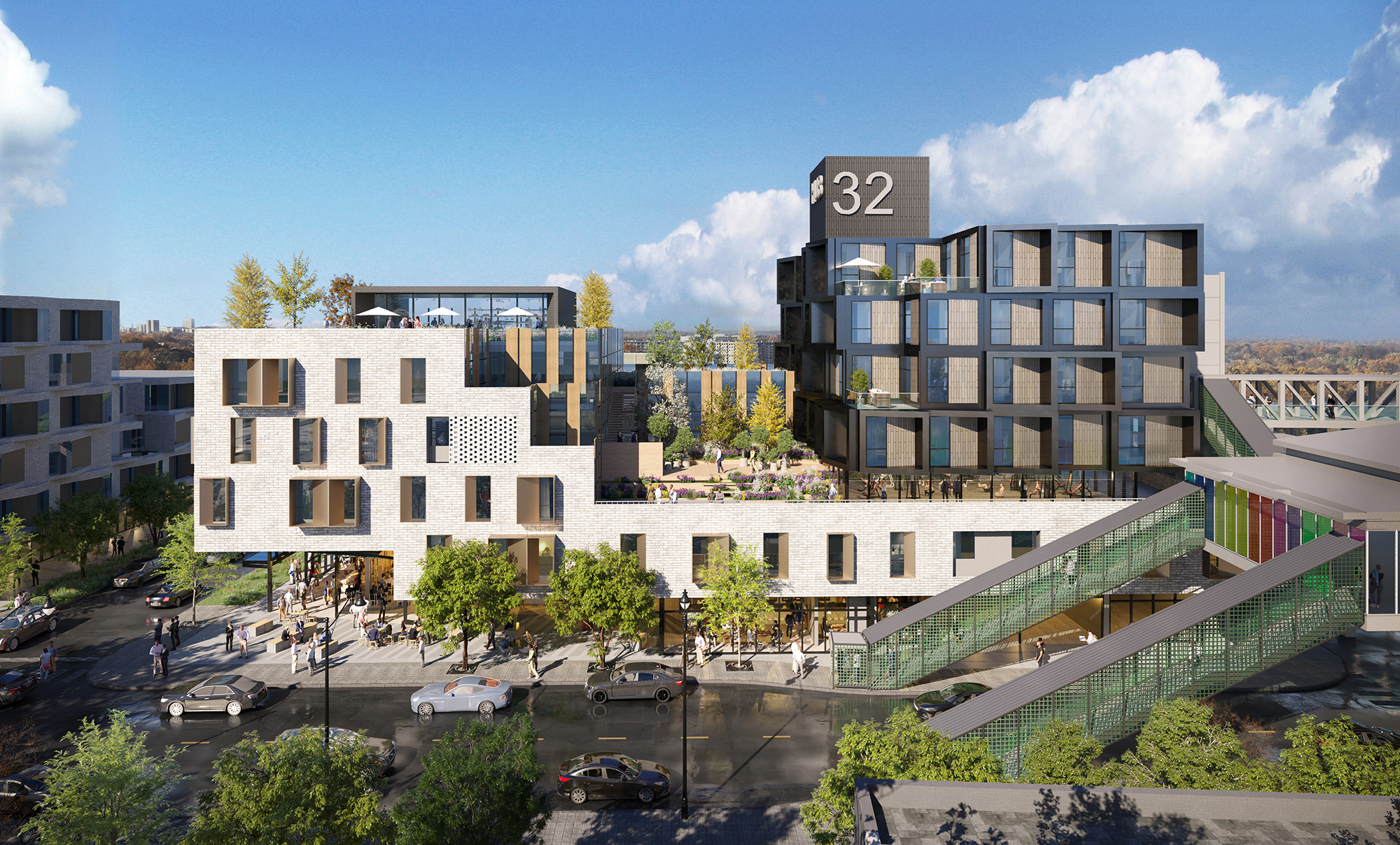 HUB 32 multifamily, mixed-use development front view