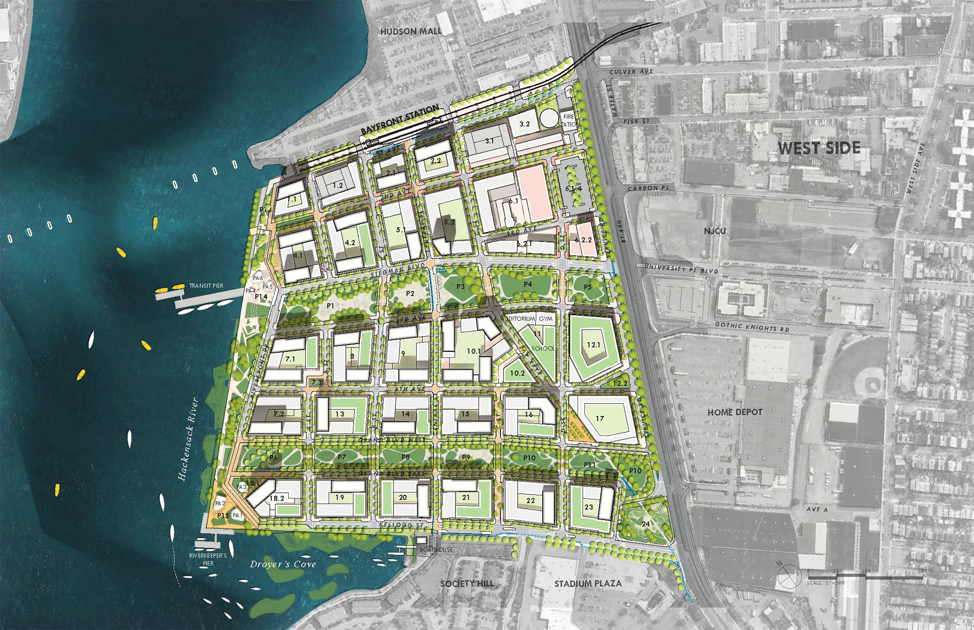 A site plan for the new Bayfront development in Jersey City, NJ