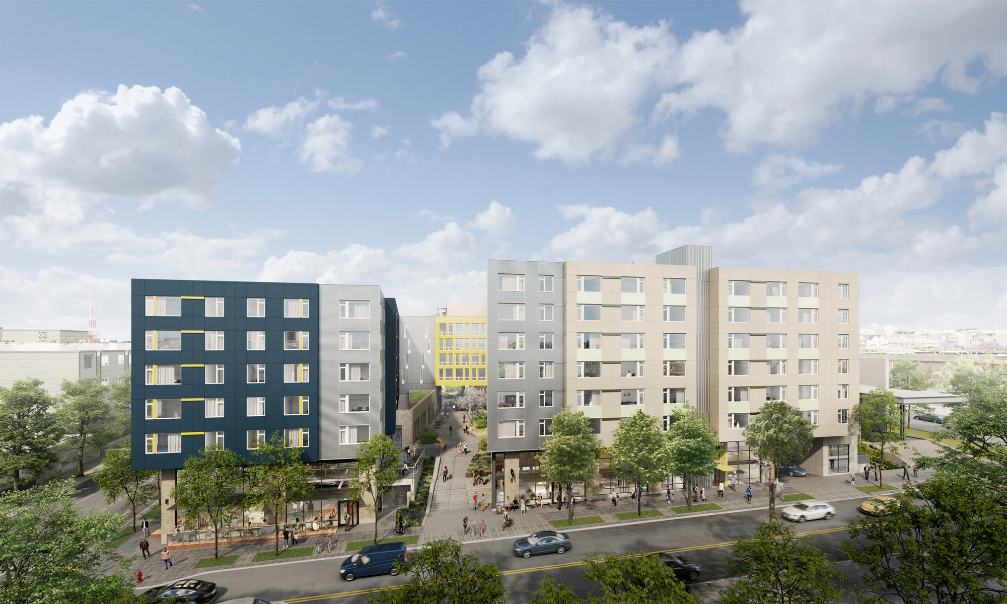 A rendering of Cedar Crossing, a mixed-use development in Seattle that includes affordable housing and is adjacent to public transit. 