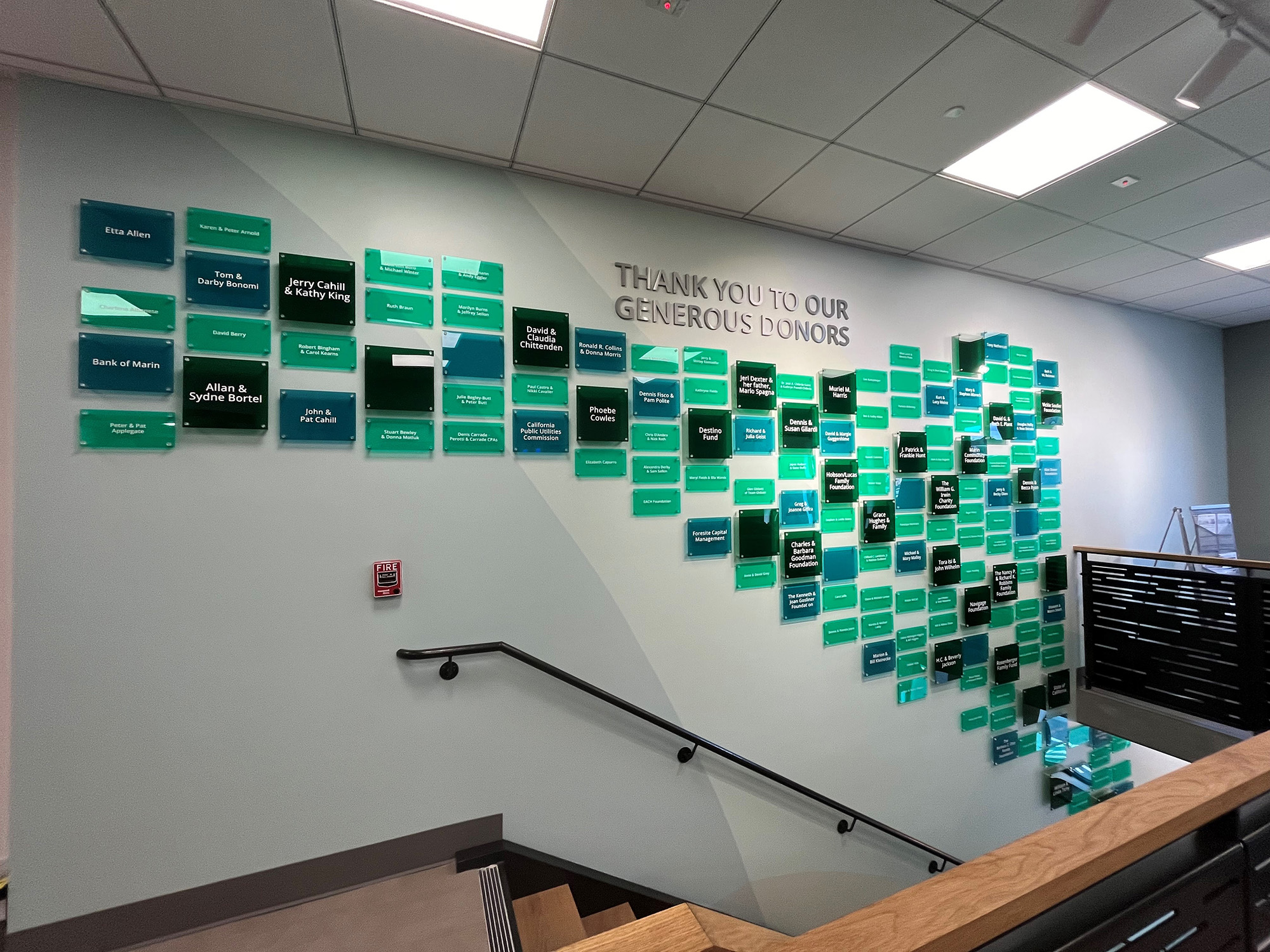 Donor recognition wall in senior living facility