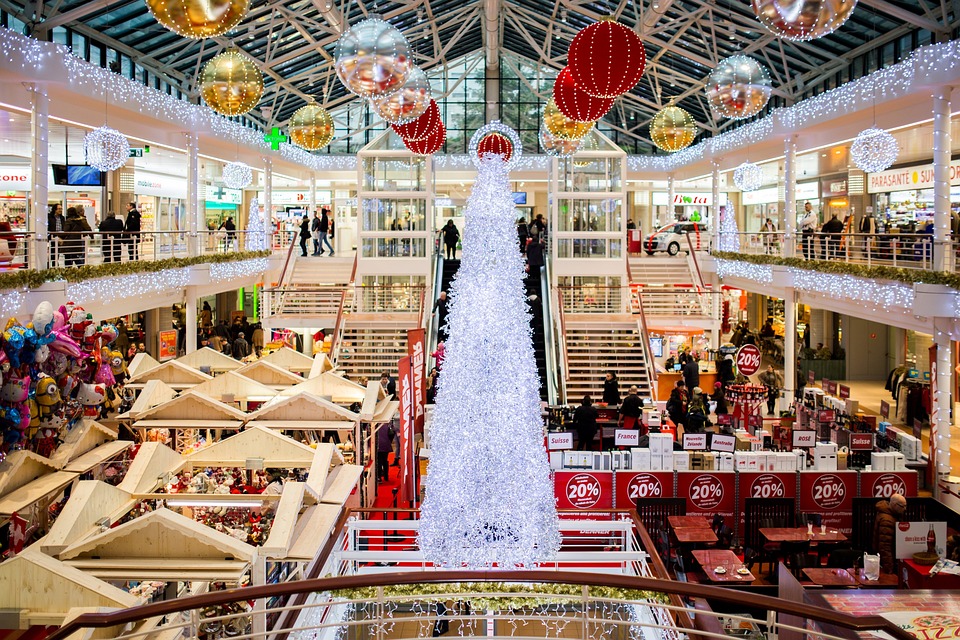A shopping center during Christmas