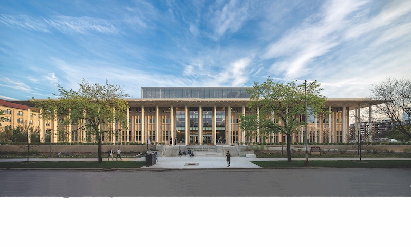 North elevation of the University of Chicago Harris School at the Keller Center