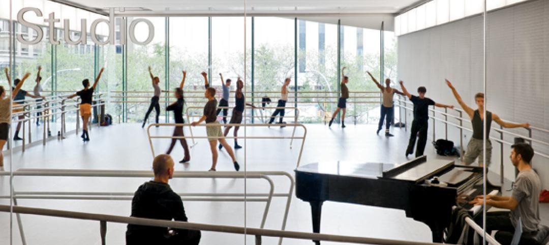 New glass walls make dancers at the Glorya Kaufman Dance Studio visible to neigh