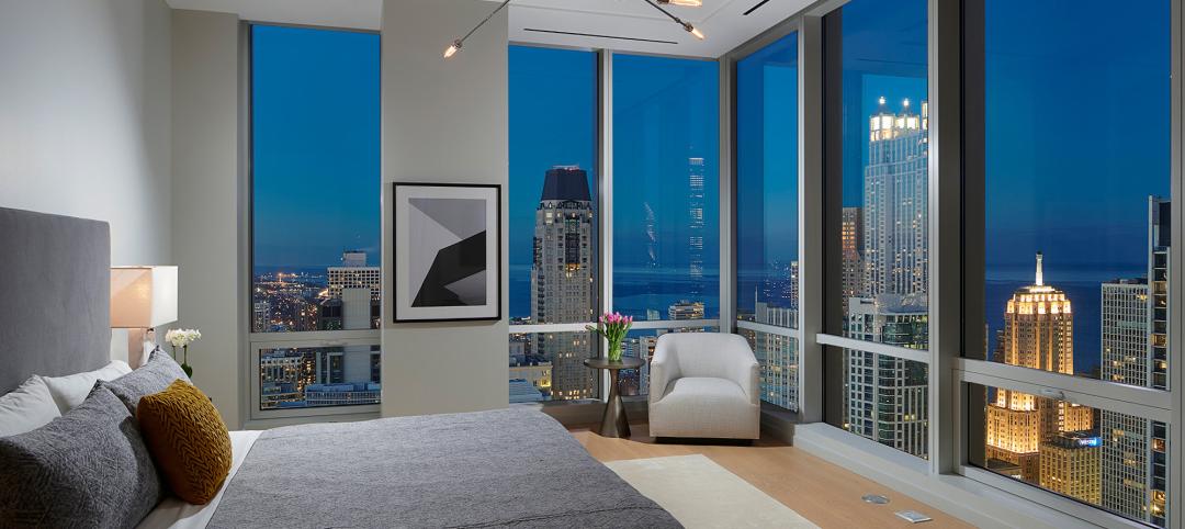 Main bedroom in a One Chicago high-rise apartment.