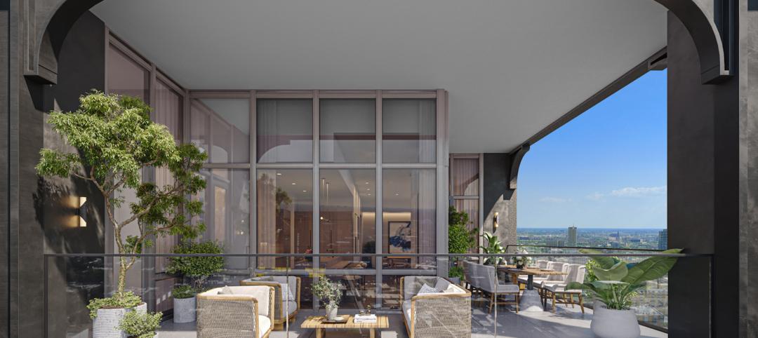 The penthouse terrace at The Row Fulton Market multifamily tower in Chicago by Related Midwest 